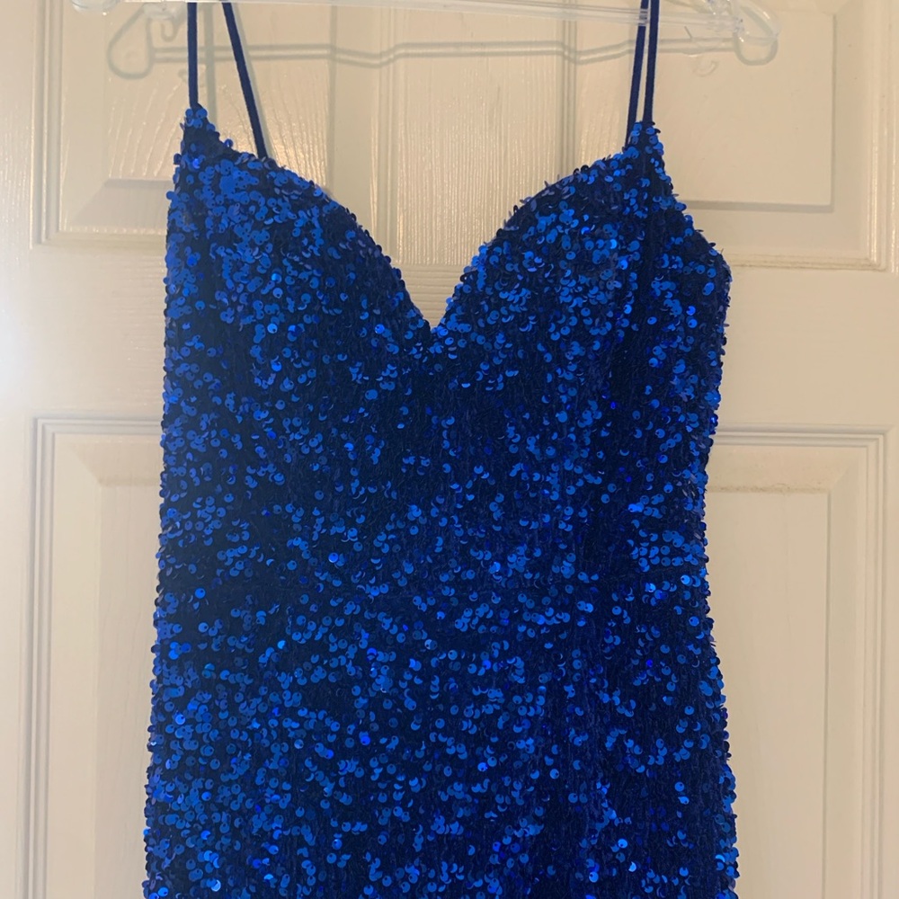 Royal Blue Sequin Spaghetti Strap full length gown Portia & Scarlett size 4